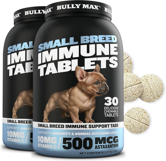 Bully Max Small Breed Dog Immune Support Tablets - Chewable Multivitamin Immunity Booster Supplement for Puppy & Adult Dogs - Pet Vitamins with Astaxanthin, Colostrum, Turmeric - 30 Tabs (2 Bottles)