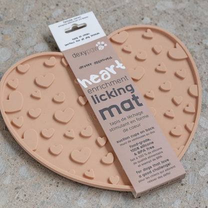 Enrichment Lick Mat: Blush Pink Heart - Grooved Silicone Dog Feeding Dish, Spread Food Or Treats onto The Mat, Pet Soothing, Suction Back