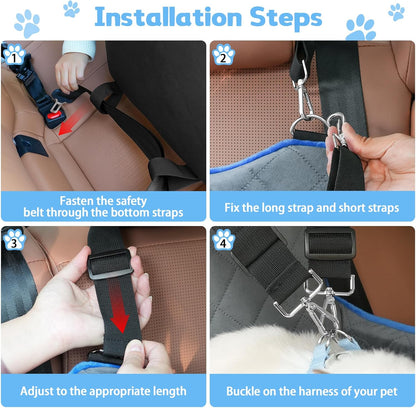 Elevated Dog Car Seat, Booster Car Seat for Small/Medium Sized Dog Fits in Front/Back Seat, 6 Inch Memory Foam, 3 Storage Pockets & 3 Safety Belts, Detachable Washable Puppy Carrier for Travel