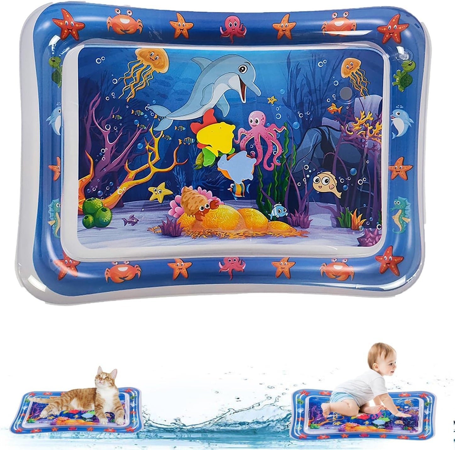 2 Packs Thickened Water Sensor Play Mat for Cats,Cat Cooling Pad Keep Your Pets Cool in The Summer,Cats Water Play Mat with Fish for Pet Play,Cat Water Mat Toy for Kids,Pets(Dolphin Design)