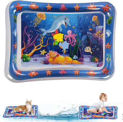 2 Packs Thickened Water Sensor Play Mat for Cats,Cat Cooling Pad Keep Your Pets Cool in The Summer,Cats Water Play Mat with Fish for Pet Play,Cat Water Mat Toy for Kids,Pets(Dolphin Design)