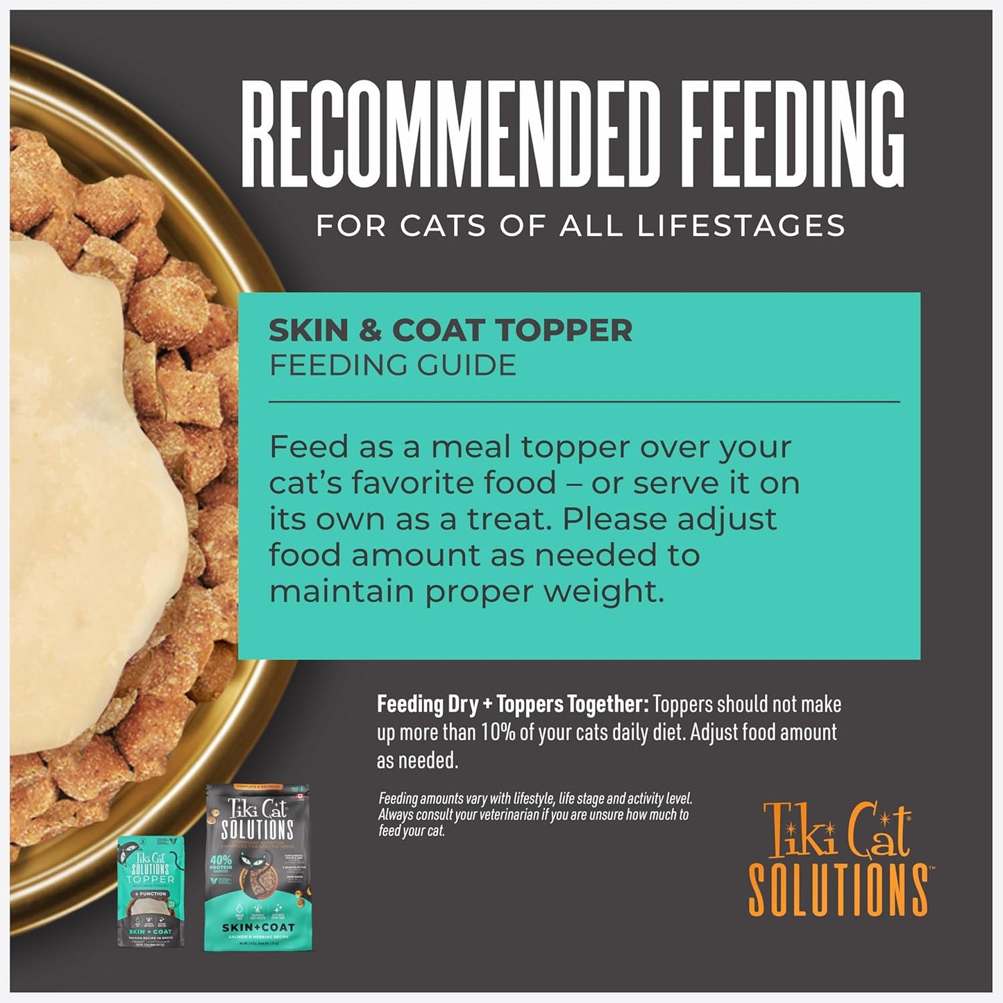 Tiki Cat Solutions Topper, Skin + Coat, Salmon Recipe in Broth, 1.5 oz. Pouch (12 Count)