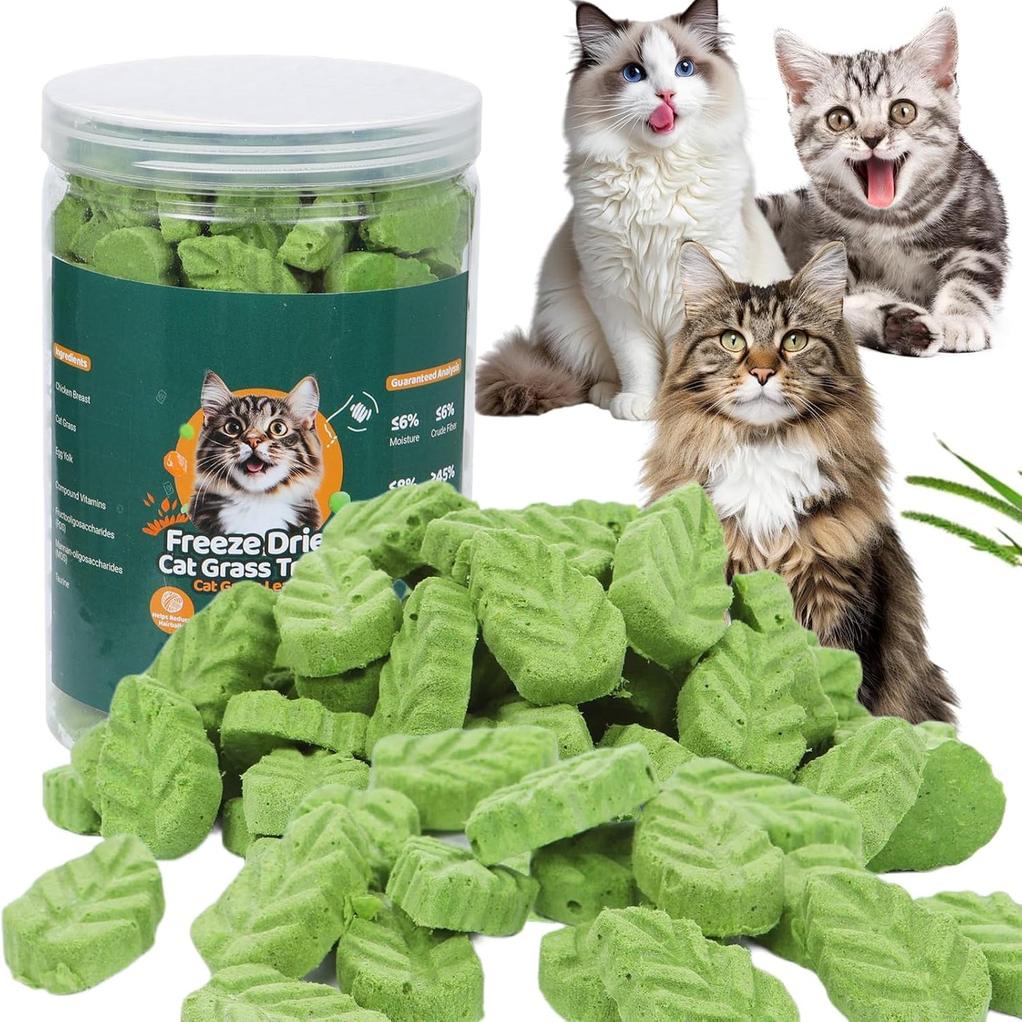 80g Cat Grass Treats for Indoor Cats, Freezed Drying Cat Grass Teething Stick for Hairball Remove Treatment Teeth Cleaning and Dental Care, Edible Kitty Chew Toy Snack