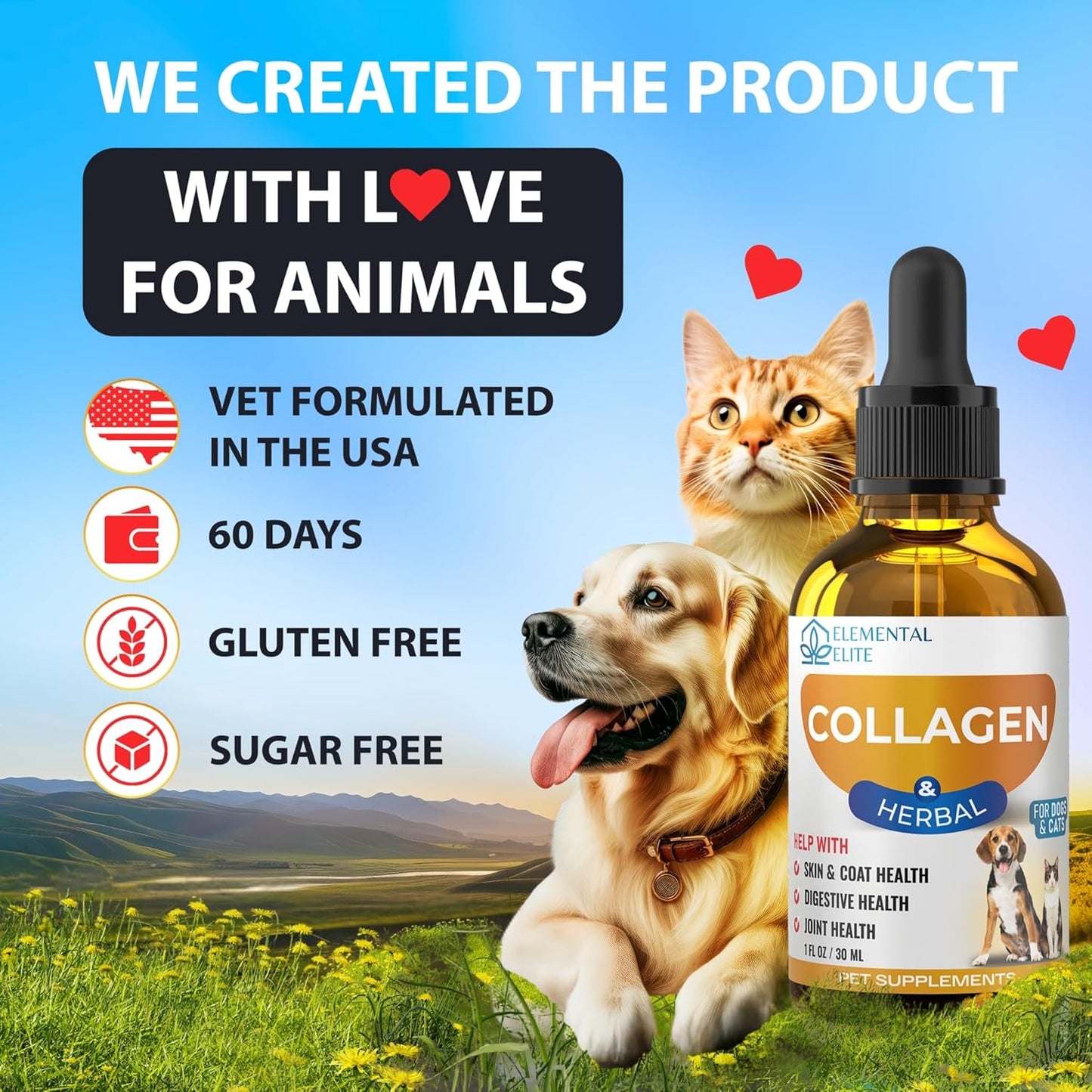 Liquid Collagen for Dogs and Cats, Skin & Coat Supplement, Itch Relief, Joint & Mobility Support, Enriched with Grass-Fed Collagen, MSM, Biotin & Ginger, Daily All-in-One Pet Health Formula