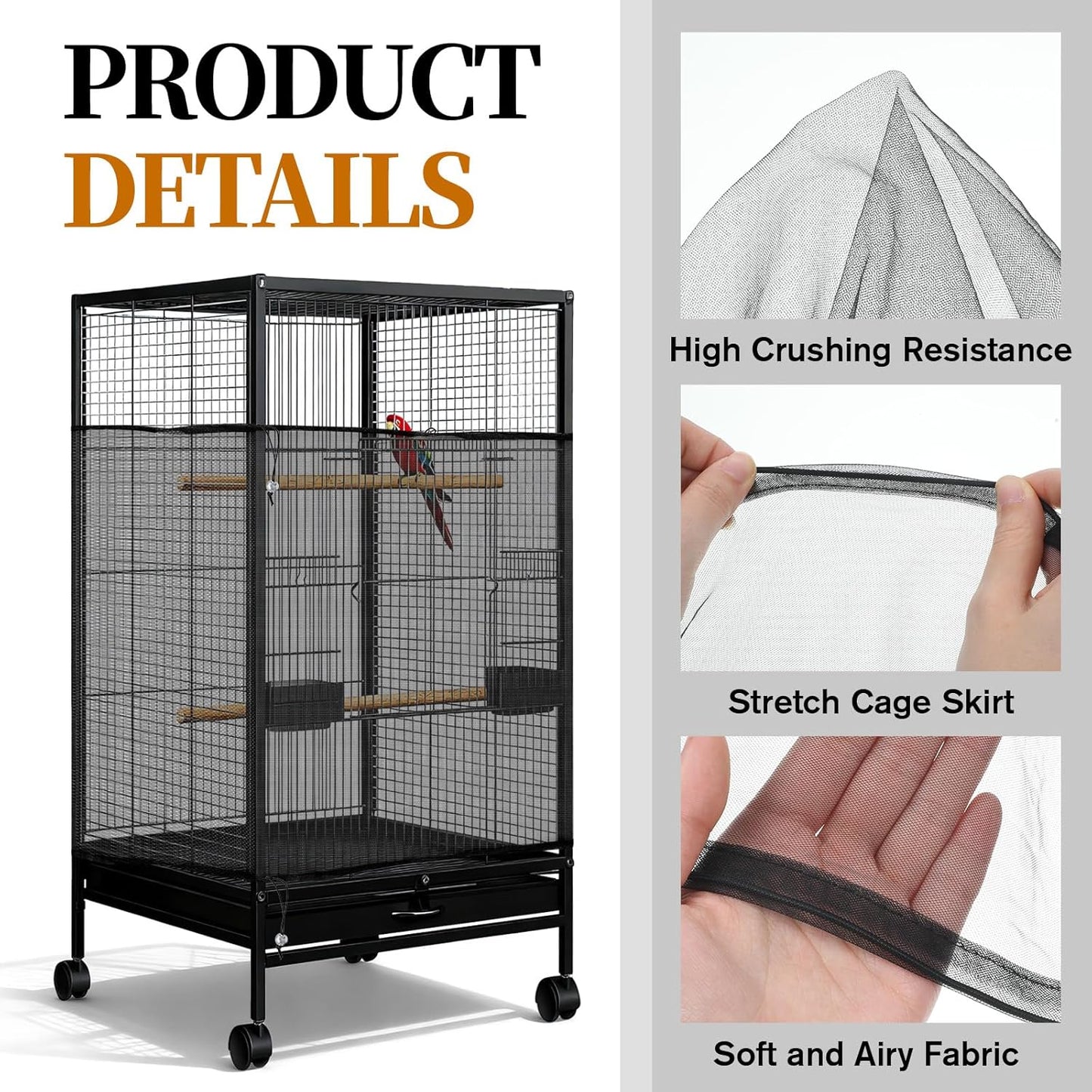 1 Pc Large Bird Cage Seed Cather, Bird Cage Cover 31 X 118 Inches Adjustable Birds Cages Skirt, Elastic Band Mesh Cages Cover for Parrot Seed Guard