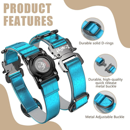 Leather AirTag Dog Collar Dog Collar with Airtag Holder | IP68 Waterproof AirTag Holder with Metal Buckle, Comfortable GPS Dog Collars Tracker for Medium Large Dogs (Blue, M)