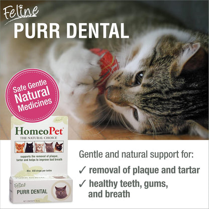 HomeoPet Feline Purr Dental, Safe and Natural Tooth and Dental Care for Cats, 15 Milliliters
