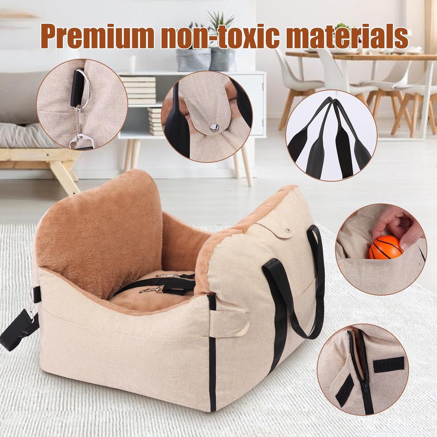 2 in 1 Secure Dog Cat Booster Seat Belt for Car Medium Small Dogs Pelsbarn Bed Safety Beds Cats Carriers Pet Carrier Washable Cover for Back Carseat Puppy Travel Bag Seats Accessories