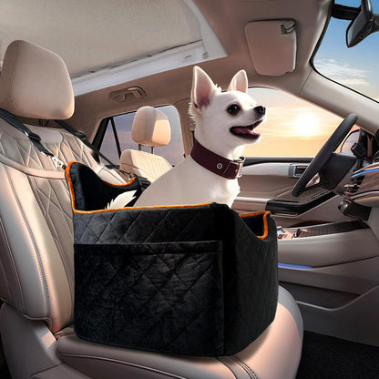iPEGTOP Dog Car Seat for Small Medium Dogs Under 35 lbs, Washable Safety Cat Dog Booster Puppy Travel Bed with Memory Foam Cushion Secure Safe Buckles & Clip-On Leash, Black