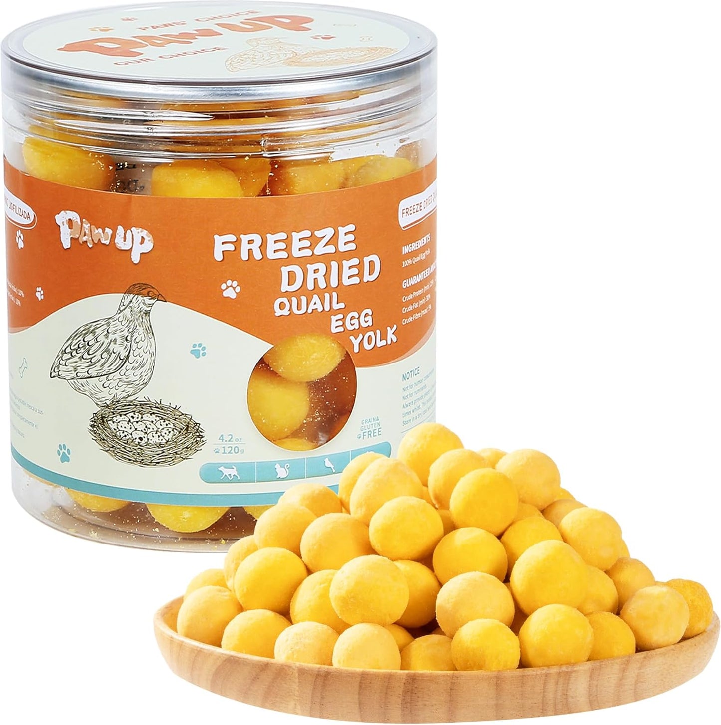 PAWUP Freeze Dried Quail Egg Yolk Pet Treats, Freeze-Dried Pet Food for Dogs, Cats, Pure Fresh Ingredient, 4.2 oz, Rawhide Free, Gluten&Grain Free