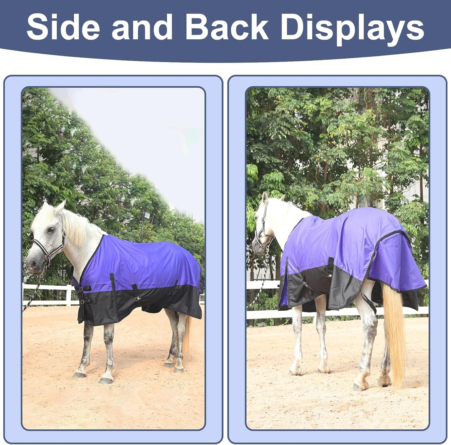 600 Denier Rip-Stop Horse Rain Sheet Lightweight Waterproof and Breathable Turnout Horse Blanket (No Fill) Violet/Black 78