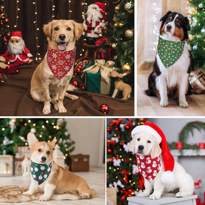 ADOGGYGO 4 Pack Dog Bandana Christmas Scarf Bibs Kerchief Set Pet Christmas Costume Xmas Holiday Bandanas for Medium Large Dogs Pets (Large)