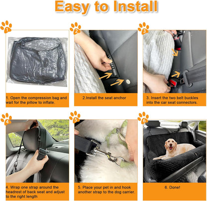 Dog Car Seat for Large Dog Car Bed Under 100LBS, Pet Booster Back Seat Removable Washable with Safety Tethers/Storage Pocket（Black）
