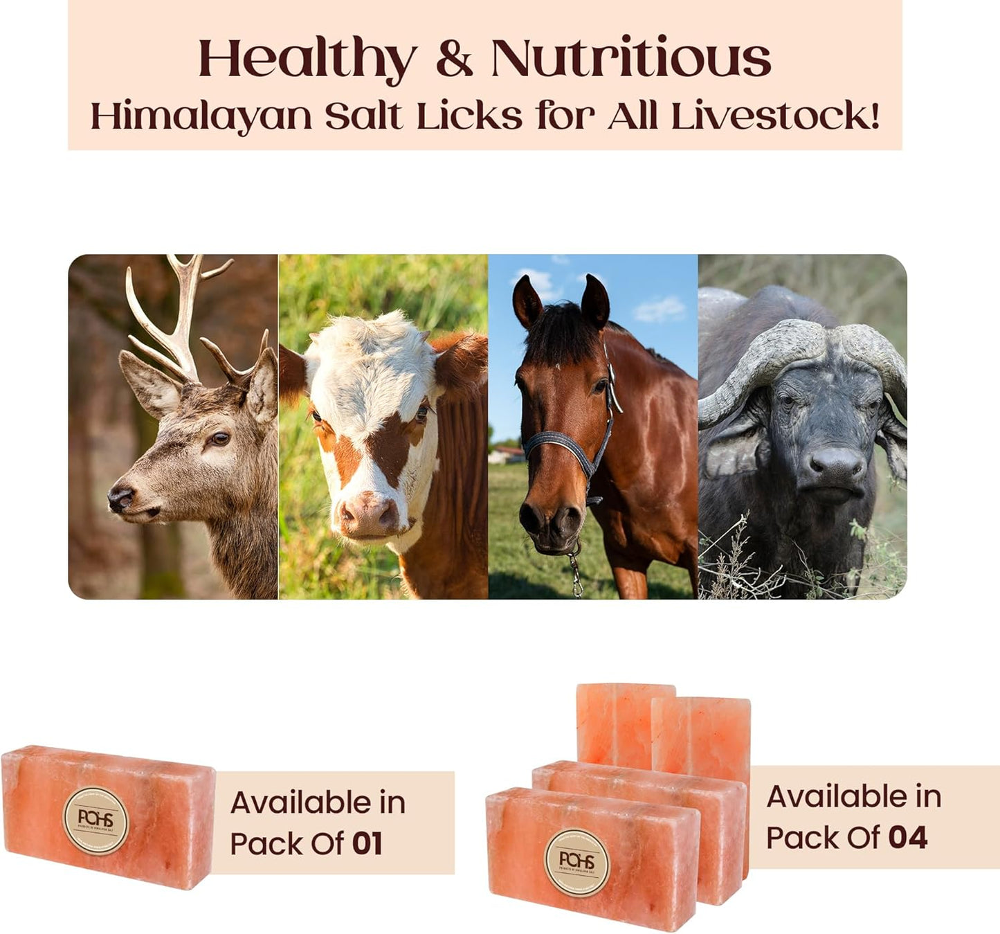POHS Himalayan Animal Salt Lick, 8x4x2 Natural Mineral Salt Block, Pack of 1, 5.5 lbs