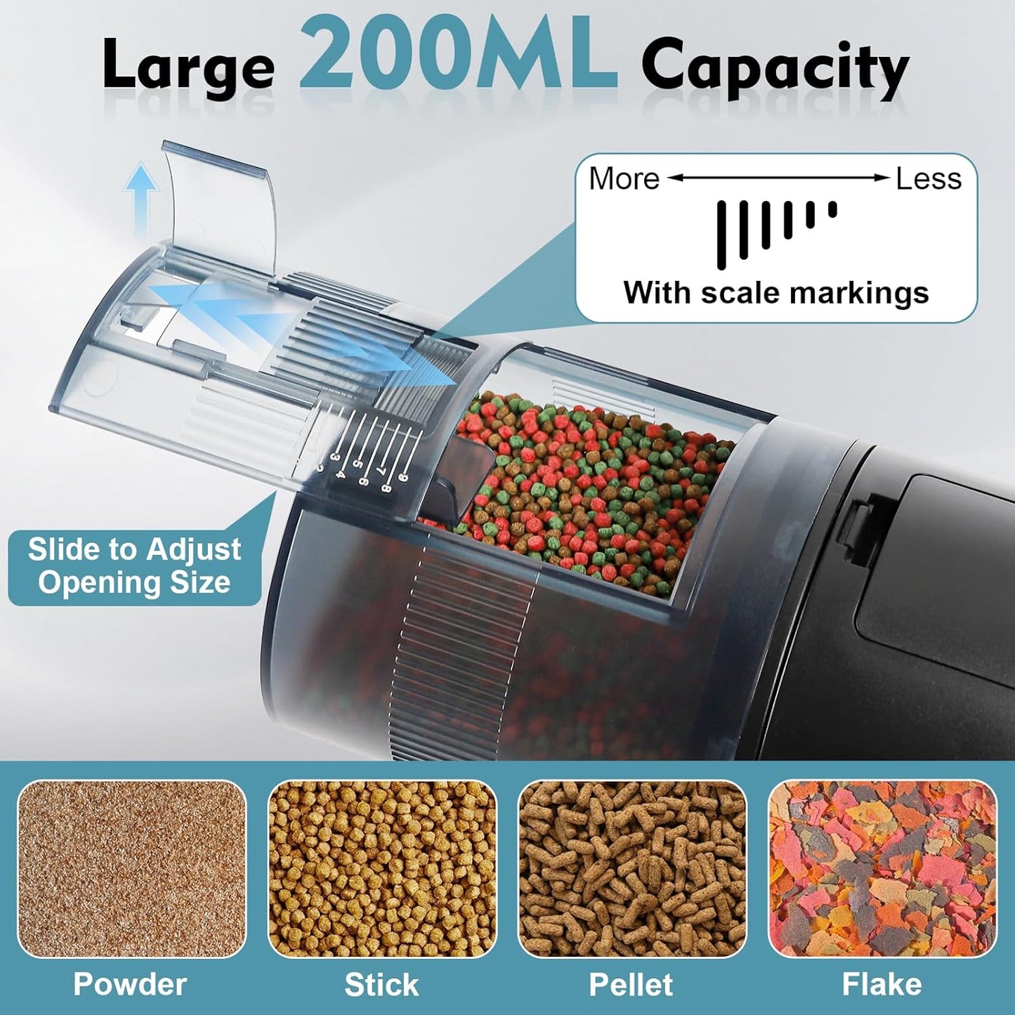 fishkeeper Automatic Fish Feeder for Aquarium - Moisture-Proof and Precision Feeding Auto Fish Food Dispenser with LCD Display Adjustable Betta Vacation Feeder with 2 AA Batteries (200ml)