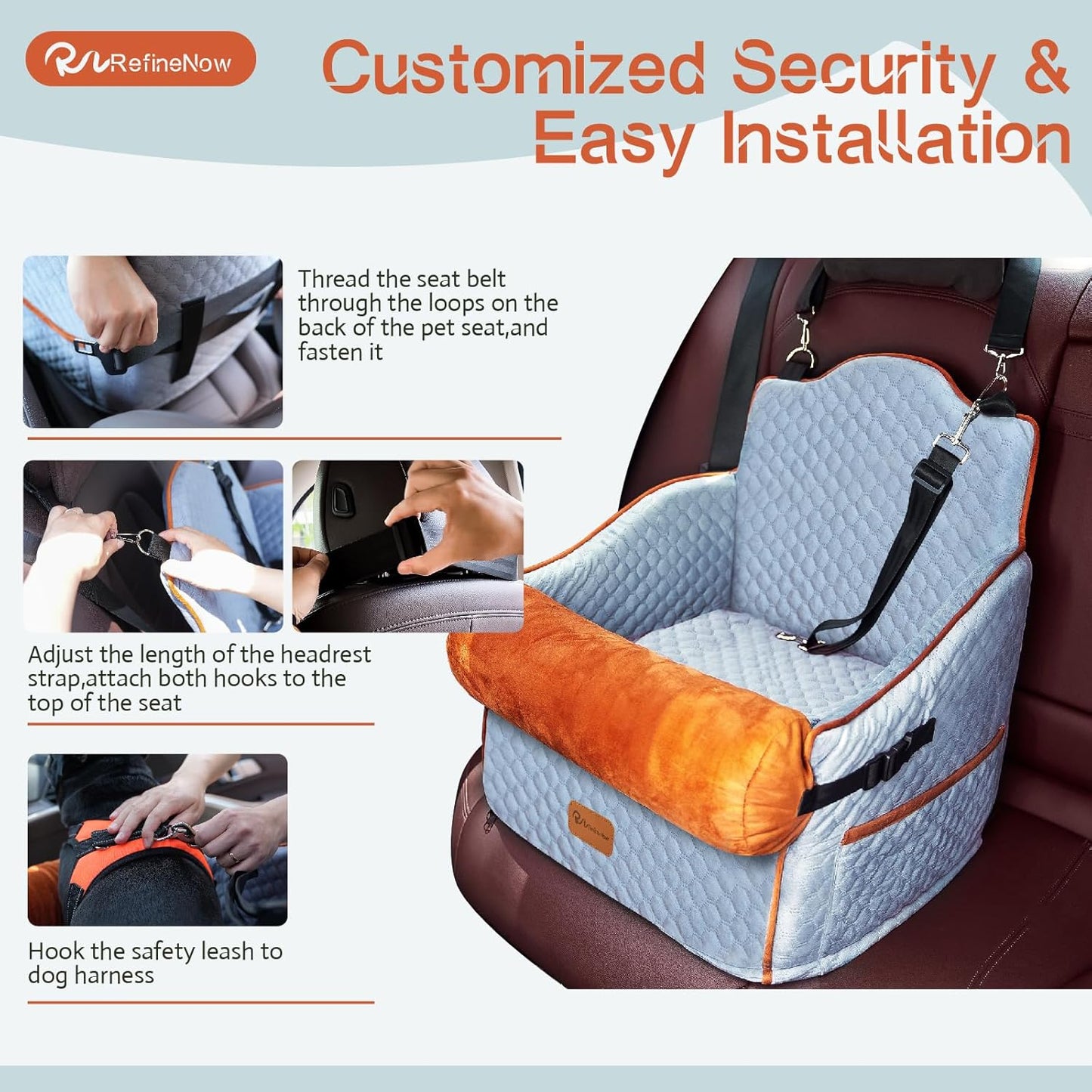 Dog Car Seat for Small/Medium Dogs,Premium Booster Seat for Dogs Under 30lbs,Pet Car Seat Travel Bed with Dog Pillow and Waterproof Pad,Detachable and Washable,Memory Foam Filling(Grey)