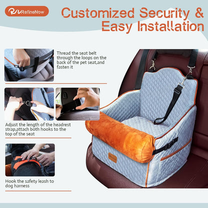 Dog Car Seat for Small/Medium Dogs,Premium Booster Seat for Dogs Under 30lbs,Pet Car Seat Travel Bed with Dog Pillow and Waterproof Pad,Detachable and Washable,Memory Foam Filling(Grey)