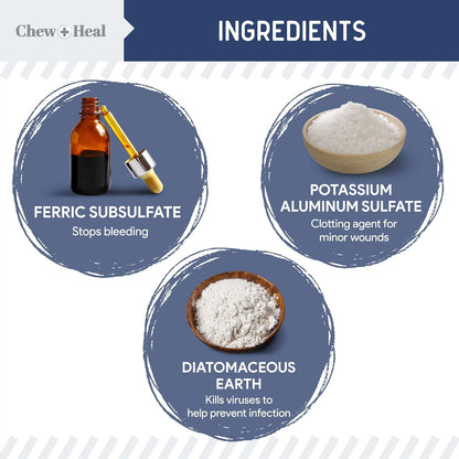 Chew + Heal Labs Styptic Powder for Dogs - .5 oz Quick Stop Bleeding for Dogs Nails & Animal Cuts - Blood Stop Clotting Powder & Wound Care