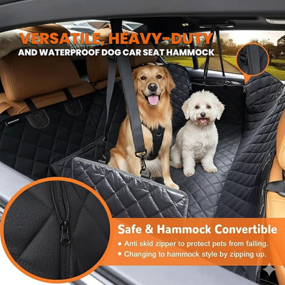 Dog Car Seat Cover with 2 Hammock Straps & 1 Safety Belt – Waterproof, Nonslip, Scratchproof Pet Back Seat Protector for Cars, SUVs & Trucks – Easy to Install, Washable Travel Accessory