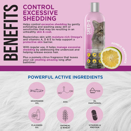 Shed-X Shed Control Shampoo for Cats, 8 oz – Reduce Shedding – Shedding Shampoo Infuses Skin and Coat with Vitamins and Antioxidants to Clean, Release Excess Hair and Exfoliate
