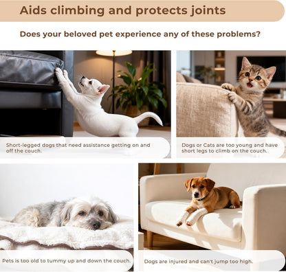 HYLEORY Dog Stairs for Bed 18''H, 4-Step Pet Stairs for Small Dogs & Cats, Sturdy Pet Steps with Non-Slip Bottom, Functional Portable Dog Ramp for Couch/Chair/Sofa/Car, with Storage Pocket, Grey