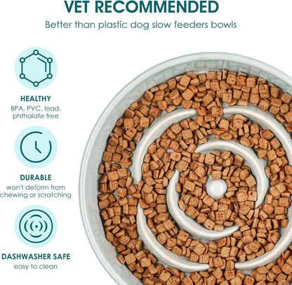 vancasso Slow Feeder Dog Bowl, 1.5 Cups Ceramic Dog Food Dish for Fast Eaters Small Breed, Puzzle Bowl for Small Dogs and Cats, Grayish Cyan