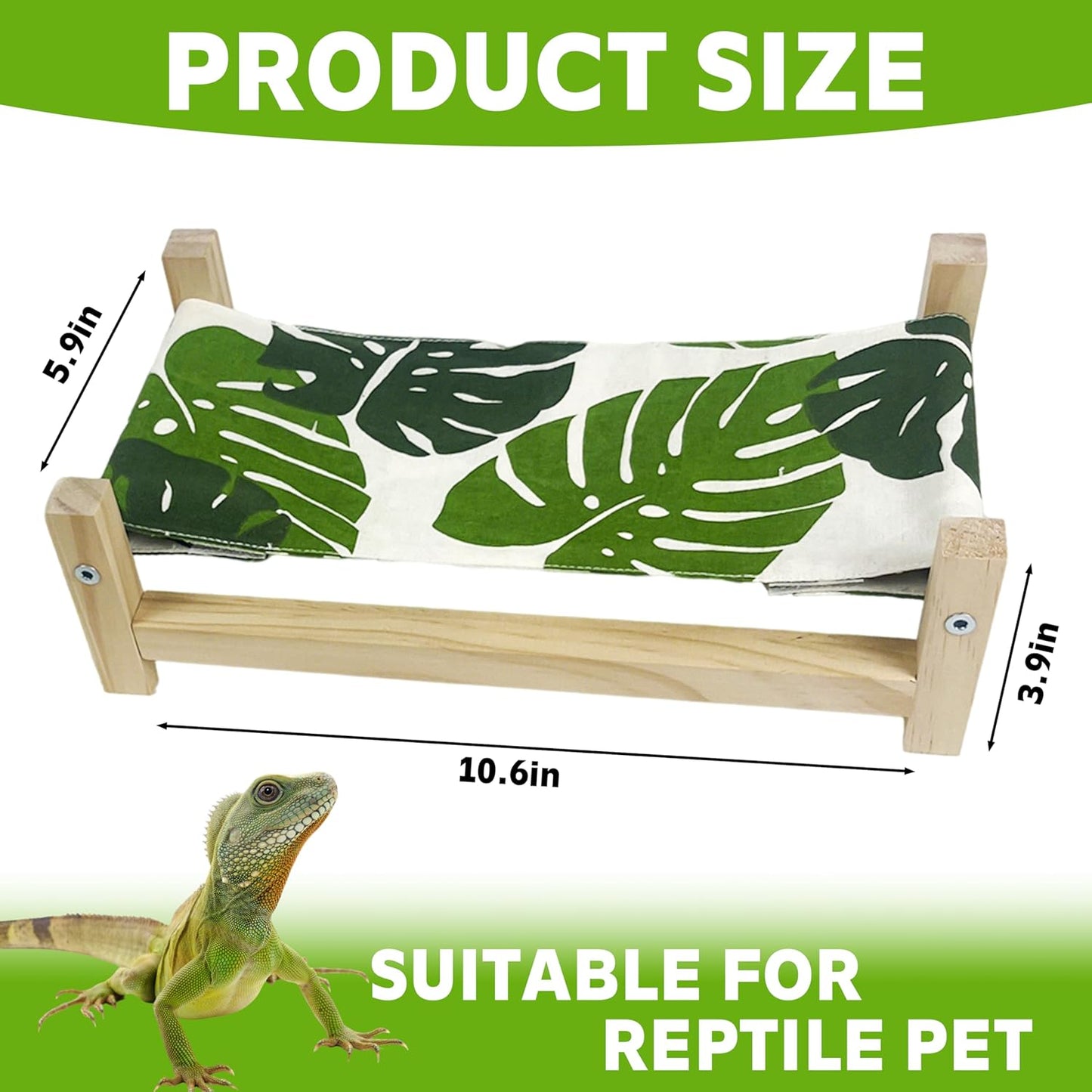 1PCS Bearded Dragon Bed, Wooden&Soft Fabric Reptile Bedding Hammock, Bearded Dragon Tank Accessories,Habitat Accessories for Leopard Gecko Snake Lizard or Other Small Animal (Green, Small)