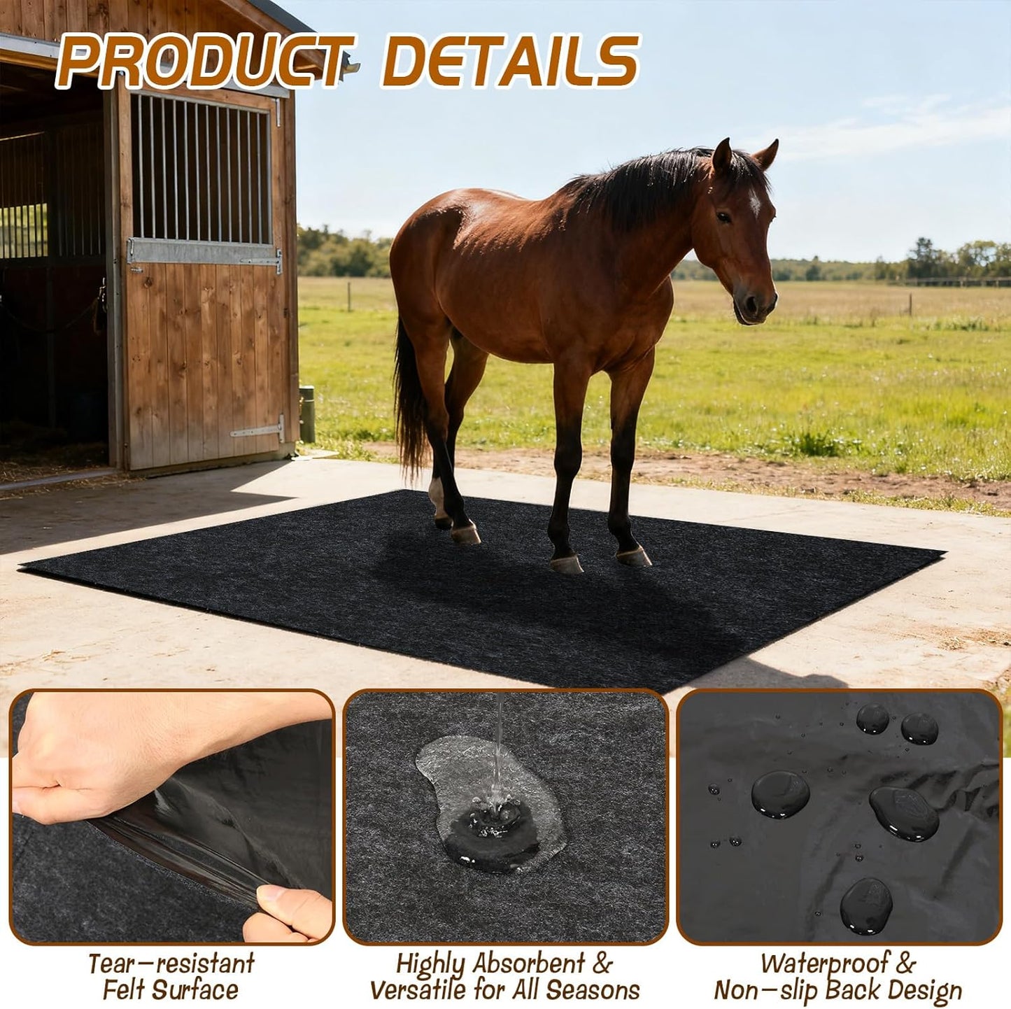 4x6 Ft Horse Stall Mat, Stable Mat for Horses Back Non-Slip Design Mat Backing Moisture Absorbent Easy to Clean for Horses Livestock Stables Barns Kennels Garages