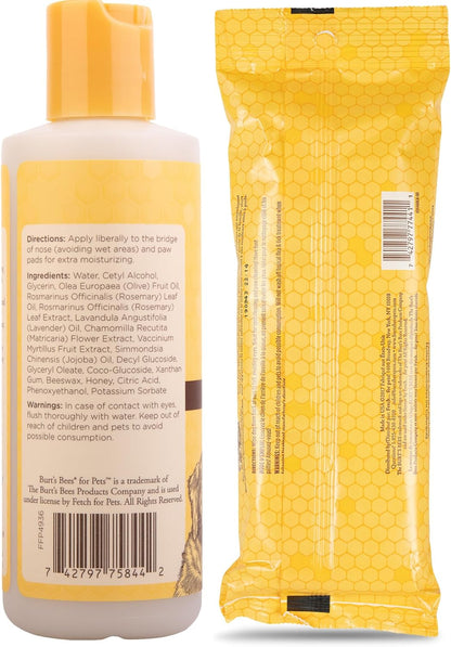 BURT'S BEES FOR PETS Dog Care Bundle: Nose & Paw Lotion, 4oz, Plus Hypoallergenic Wipes for Dogs, 50ct Naturally Derived Ingredients, Moisturizing Care for Canines