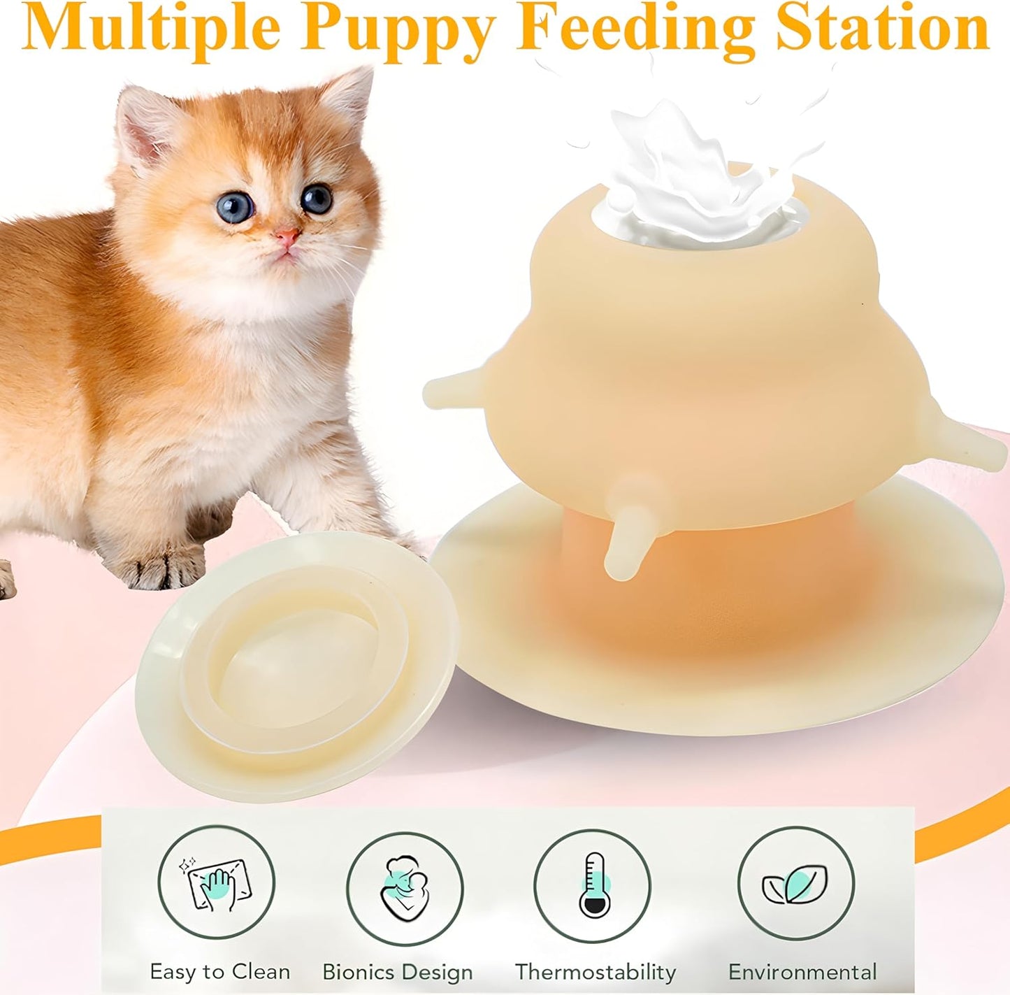 230ML Silicone Puppy Feeder for Multiple Puppies, Puppy Milk Feeder Puppy Bottles for Nursing Station with 4 Teats for Kittens, Puppies, Rabbits, Pigs Nursing Supplies (Pink)