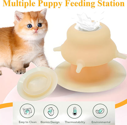 230ML Silicone Puppy Feeder for Multiple Puppies, Puppy Milk Feeder Puppy Bottles for Nursing Station with 4 Teats for Kittens, Puppies, Rabbits, Pigs Nursing Supplies (Pink)