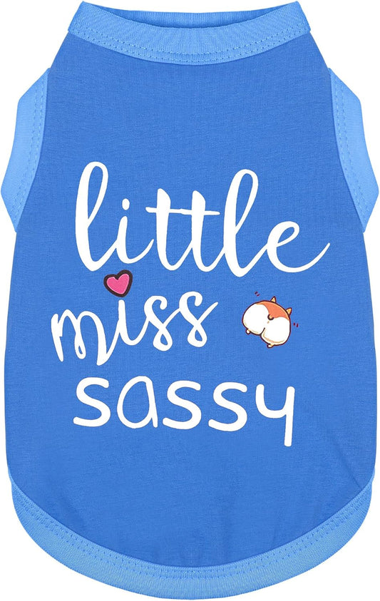Paiaite Dog Clothes Fashionable Sleeveless Pet Vest: 'Little Miss Sassy' Printed Cotton Dog Shirt, Ideal for Small, Medium, and Large Breeds, Ensuring Comfort and Breathability Blue S