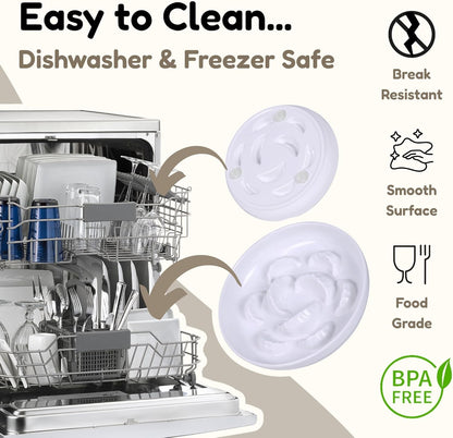 Unbreakable Slow Feeder Bowl for Cats and Small Dogs - Set of 3 Melamine Puzzle Cat Plates for Wet & Dry Food- Whisker Friendly & Dishwasher Safe & Non Slip Design (Blue + Green +White *3, 6.3''W)