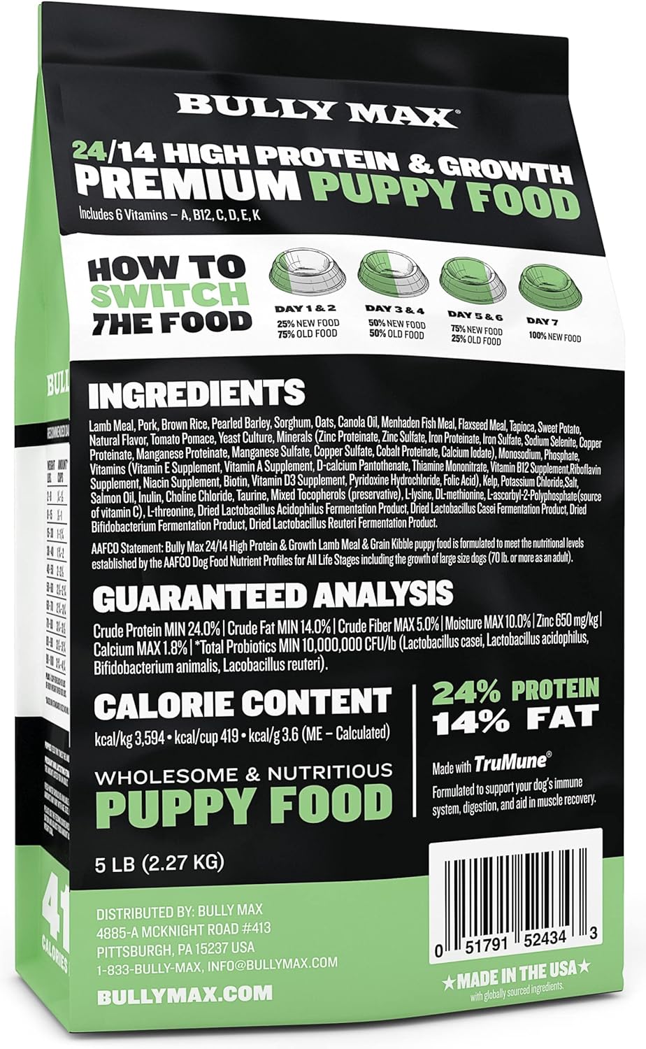 Bully Max Puppy Growth & Nutrition Bundle - High Protein Natural Dry Dog Food (5lb Bag) & Wet Dog Food (2 Dry lb, Makes 5.5 lb of Wet Food) for Small & Large Breed Puppies - Lamb & Chicken Flavors