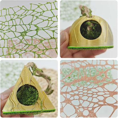 Jumping Spider Enclosure Accessories - Shelter and 2 Webbed Moss Ribbon | Tarantulas, Geckos Habitat Decor with Magnets for Small Reptiles, Cave, Hide, Climbing (Steel Hemisphere)