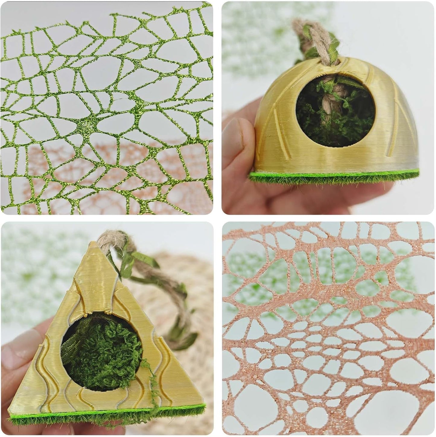 Jumping Spider Enclosure Accessories - Shelter and 2 Webbed Moss Ribbon | Tarantulas, Geckos Habitat Decor with Magnets for Small Reptiles, Cave, Hide, Climbing (Steel Hemisphere)