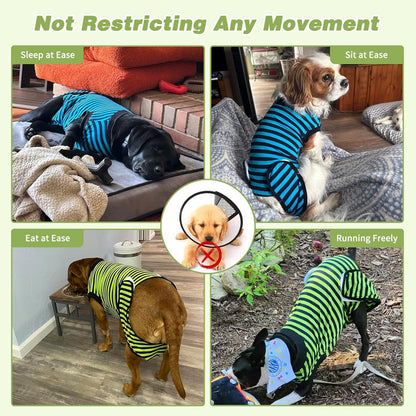 2 Packs Breathable Cotton Dog Recovery Suit for After Neuter Spay Abdominal Wounds Protector, Professional Anti-Licking Onesies for Male Female Pets Surgery Bandages, XL Blue & Green Stripes