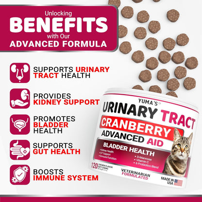 Cat UTI Treatment - Cranberry Supplement for Cats - Bladder Control - Urinary Tract Health Infection Treatment - UTI Medicine - Vitamins and Food Supplements - Immune & Multivitamin Support Chews