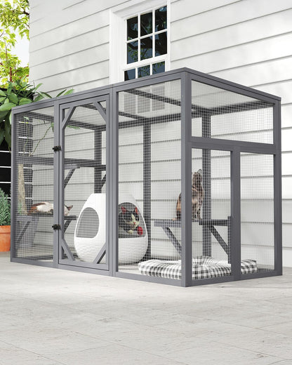 Outdoor Cat House, 71" Catio Outdoor Cat Enclosure, Large Cat Houses & Condos, Cattio for Apartment Balcony, Window Cat Cage Weatherproof, Grey