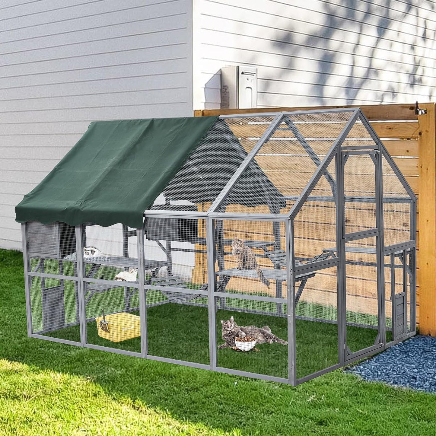 Extra Large Cat Enclosure,110 Inch Large Catio with Waterproof Roof, Pet Habitat for 57 FT² Space, Outdoor Pet House with 7 Platforms,2 Resting Box and 2 Bridges, for Kitty, Rabbit, Poultry Use
