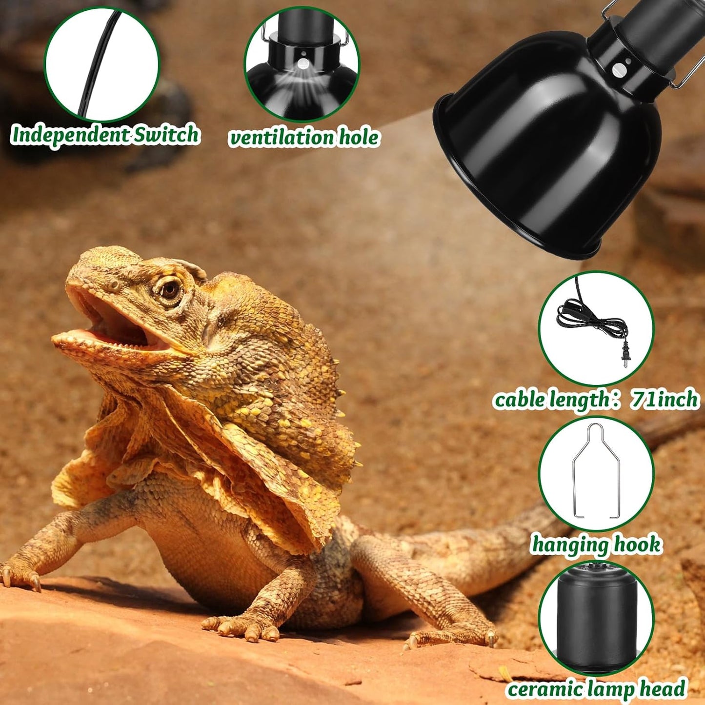 Macarrie 4 Pack Reptile Heat Lamp Fixture, 5.5 Inch Metal Dome Light Fixtures for Reptiles UVB Bulb Basking Heat Bulb, Brooder, Plants, Amphibians, Lizard Turtles Terrariums