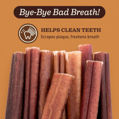 Odor-Free Bully Sticks (6", 25 Pack) – 100% Grass-Fed Beef Pizzle Dog Chews, Fully Digestible & Long-Lasting Dental Treats