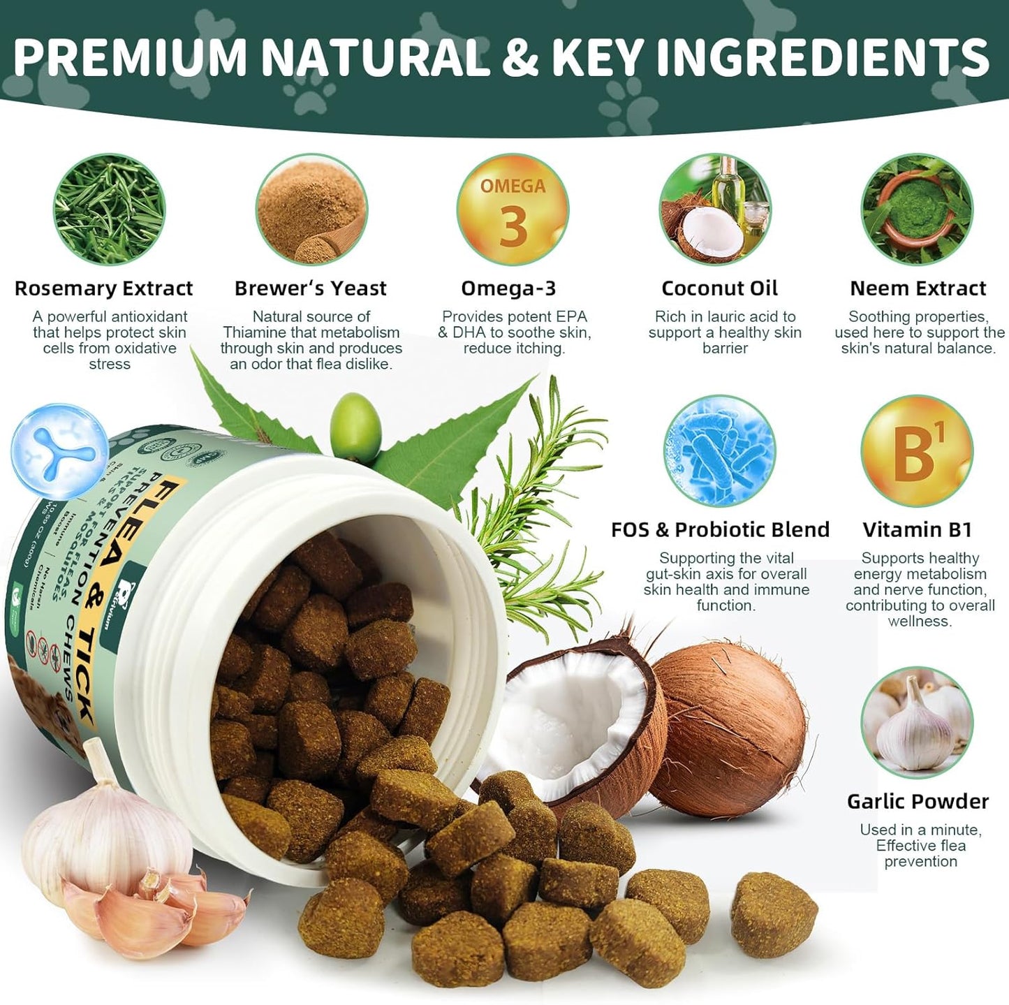 Dogs Flea and Tick Prevention Treatment Chewable, Natural Soft Chew for Fleas Ticks Treatment Support Supplement - Oral Flea Pills- Flea and Tick Chews - All Breeds & Sizes - 150 Soft Treats (Chicken)