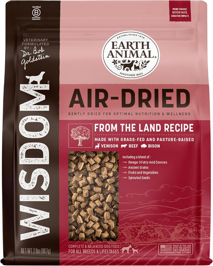 Earth Animal Wisdom Air Dried Dog Food - From the Land Recipe Premium Natural Dry Dog Food for All Breeds & Ages - 2 Lbs Bag