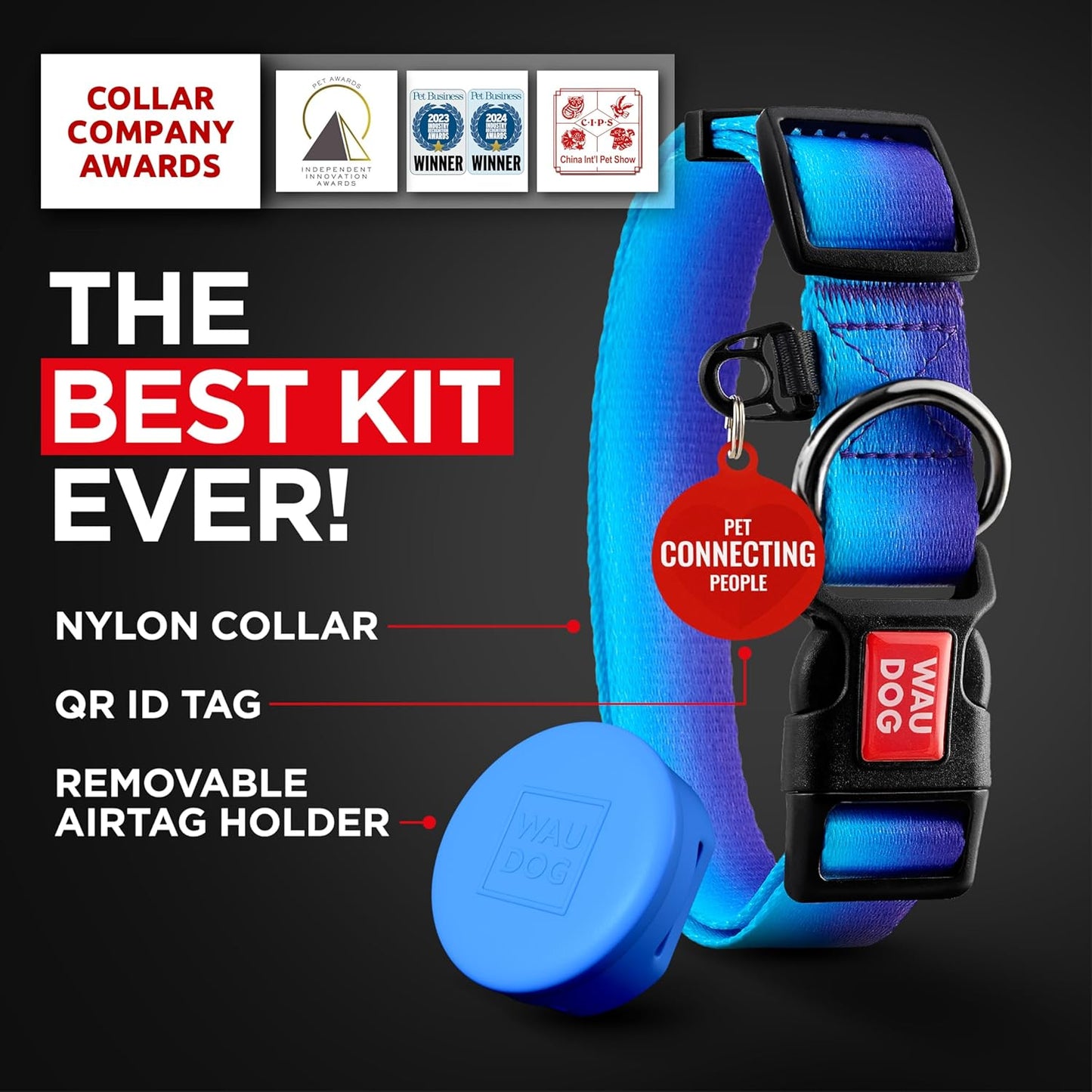 Nylon Dog Collar with Air Holder - Adjustable for Large Dogs, Small & Medium Dogs - Puppy Collars for Large Breed Dogs - Boy & Girl Collars