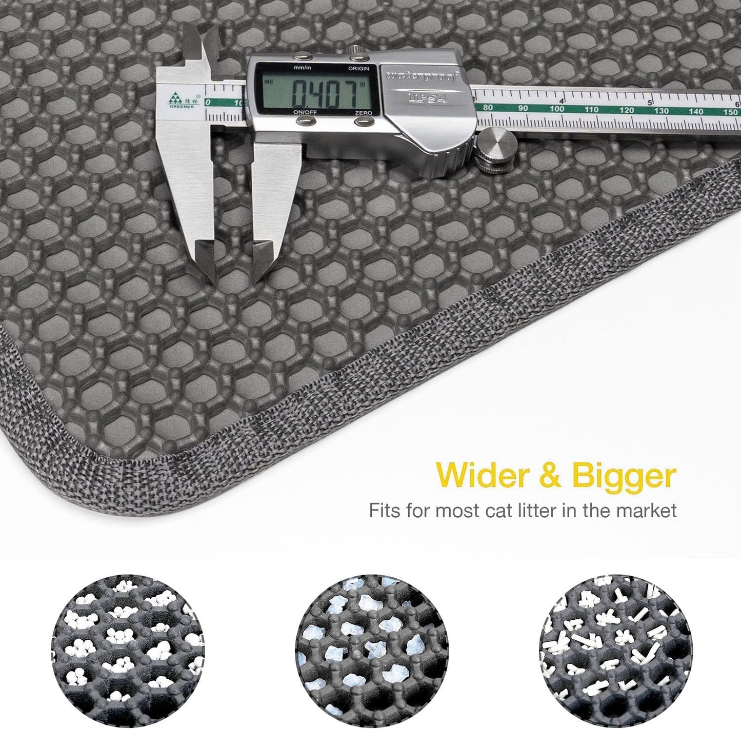 Cat Litter Mat-Litter Box Mat for Kitty, EVA Honeycomb Double Layer Design, Urine & Waterproof Scatter Control, Less Waste, Easier To Clean,Non Slip, Gray