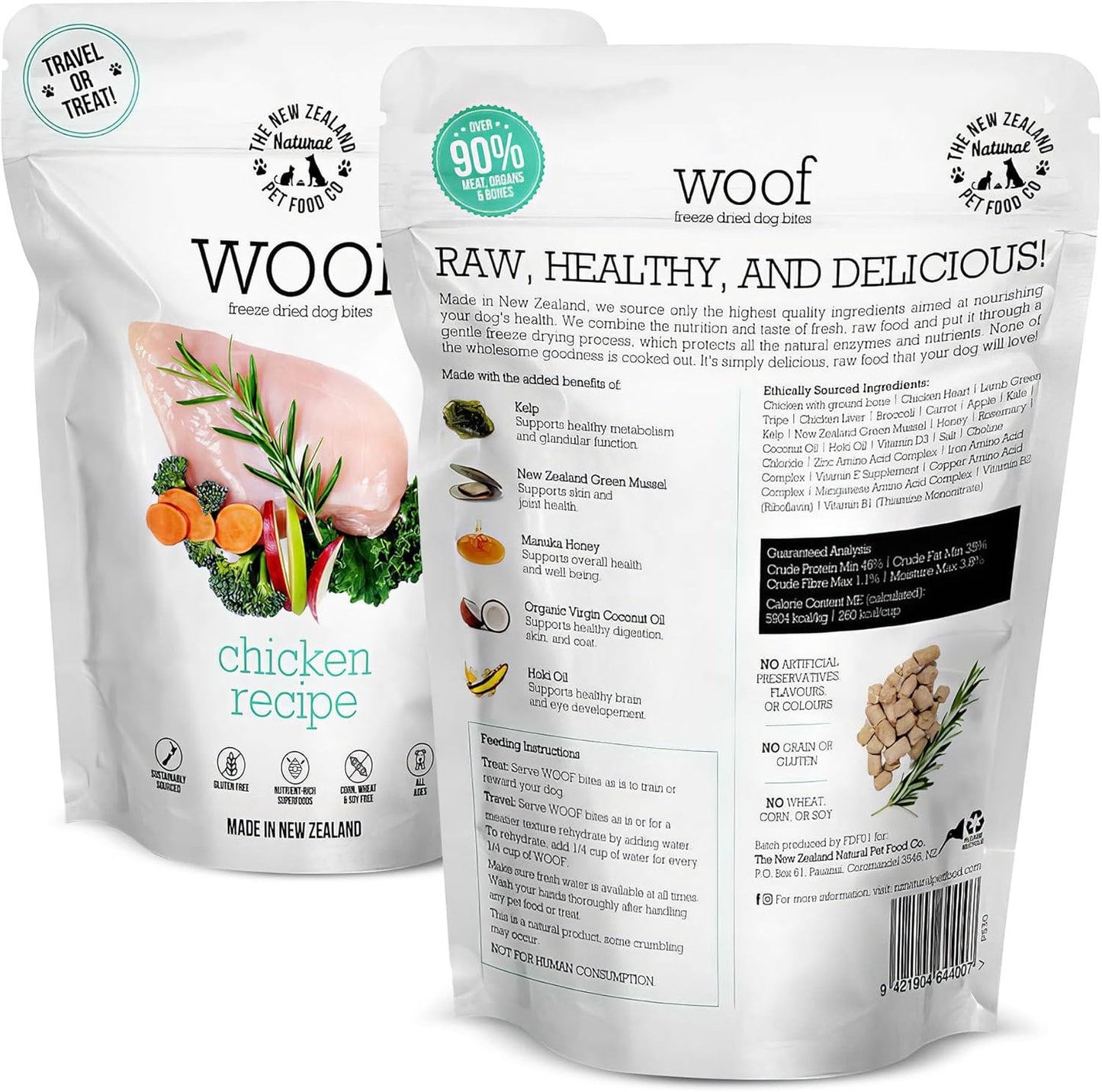 Woof Dog Food Bundle – Freeze Dried & Air Dried Chicken Recipe (1.76 oz Freeze Dried & 26.5 oz Air Dried), High Protein Dog Food Topper, Mixer, or Treat, All Life Stages