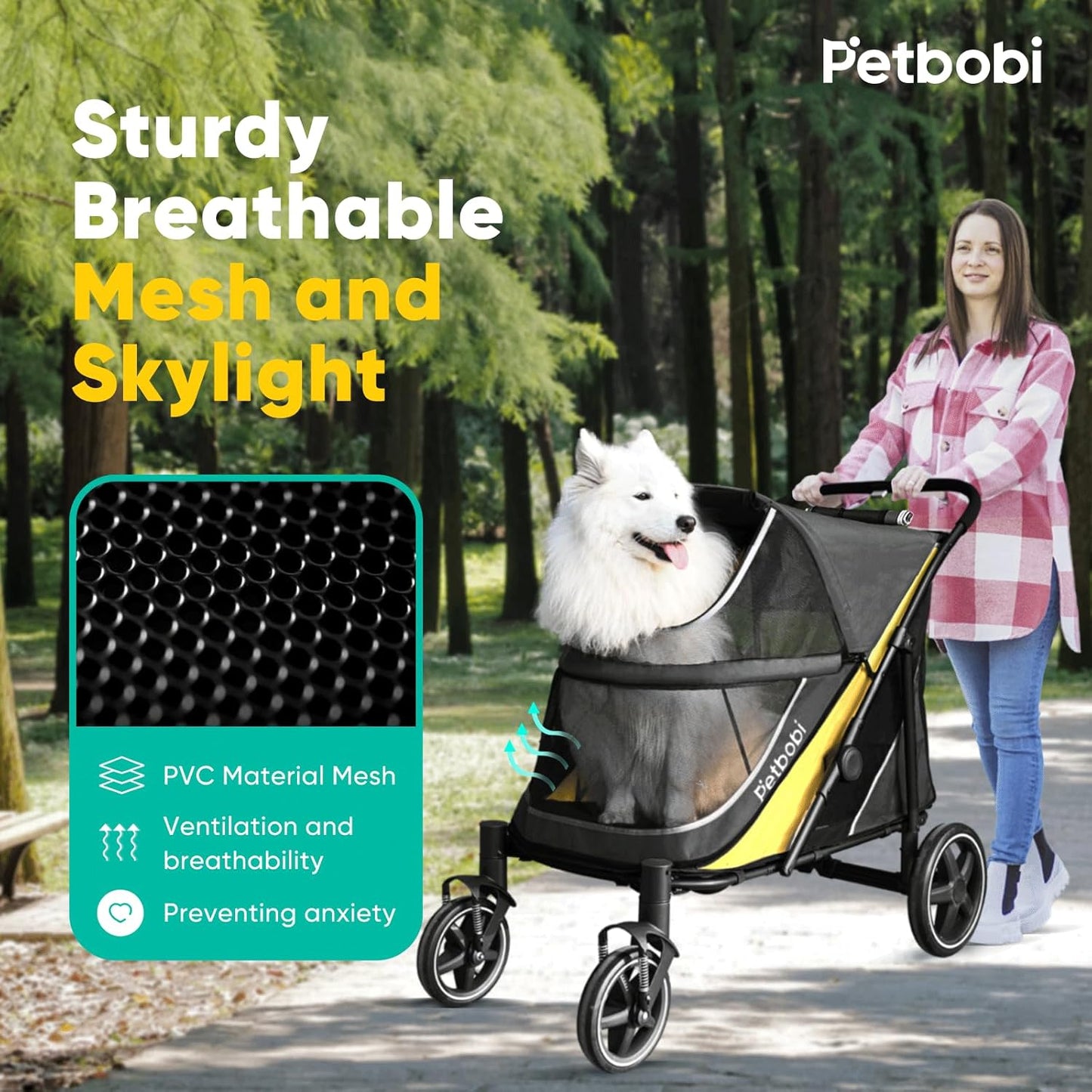 Petbobi Dog Stroller and Plush Mat Bundle for Medium & Large Dogs