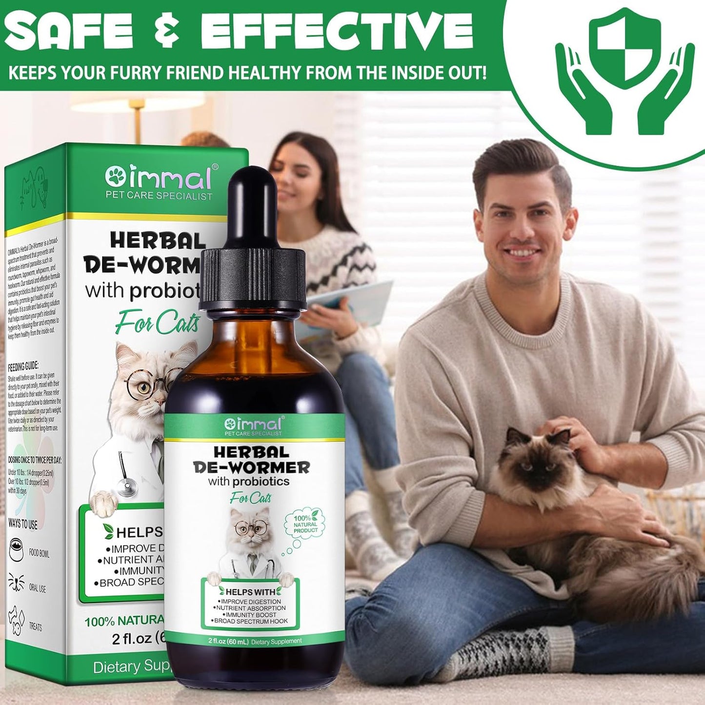 Specifically Formulated for Cats,Naturally Sourced Ingredients,Cats Natural Broad Spectrum Treatment with Probiotics,Gut Health,Digestive Support for All Cat All Ages and Breeds