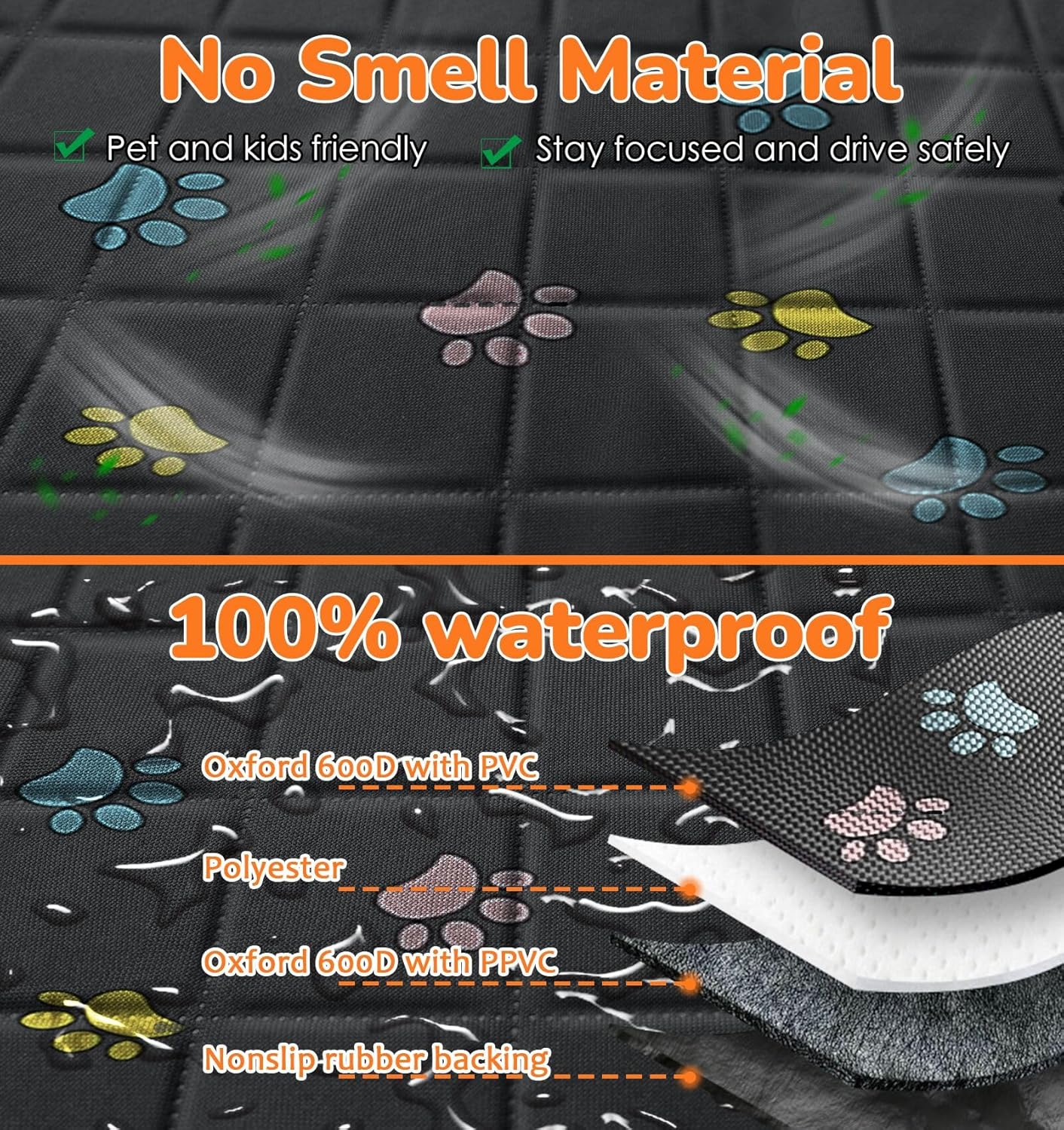 URPOWER Dog Car Seat Cover for Back Seat, Waterproof Dog Hammock for Cars, Trucks and SUVs, 600D Heavy Duty Scratch Proof Nonslip Durable Soft Pet Backseat Protector